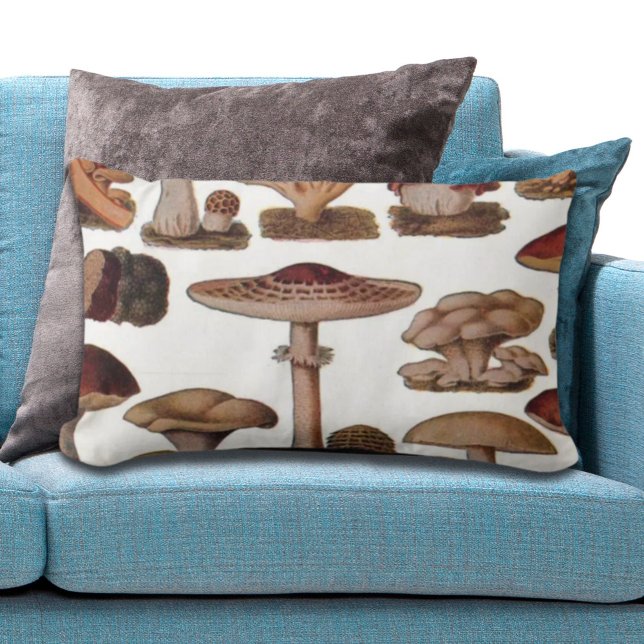 Cojín Lumbar hipster french botánico de setas vintage (hipster french botanical print vintage mushrooms lumbar pillow)