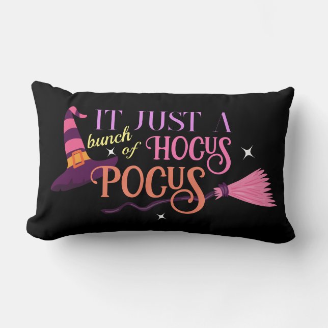 Cojín Lumbar Hocus de bruja Pastel Pocus Halloween Gorra Brooms (Anverso)