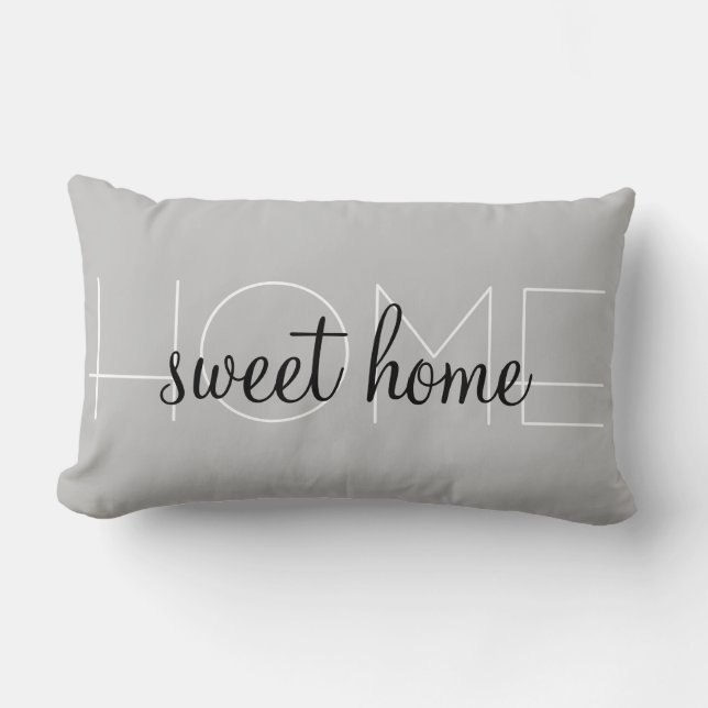 Cojín Lumbar Hogar dulce blanco y gris negro (Anverso)