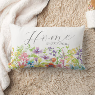 Cojín Lumbar Hogar Dulce Hogar Acuarela Flores Silvestres Linda