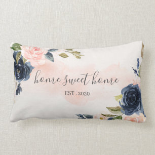Cojín Lumbar Hogar Dulce Hogar Acuarela Pink Navy Pillow