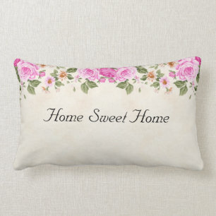 Cojín Lumbar Hogar Dulce Hogar & Hermosas Flores Rosadas  Manta