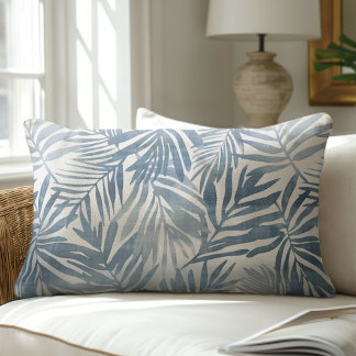 Cojín Lumbar Hoja de palma azul y blanca