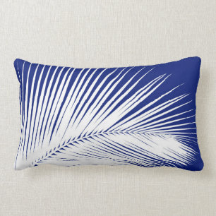 Cojín Lumbar Hoja de palma - azules marinos y blanco