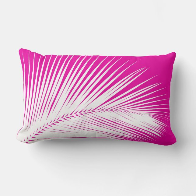 Cojín Lumbar Hoja de palma - blanca en fucsia rosa (Anverso)
