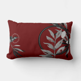 Cojín Lumbar Hojas acuáticas artísticas borgoñosas y grises