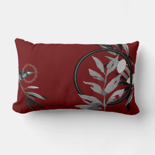 Cojín Lumbar Hojas acuáticas artísticas borgoñosas y grises