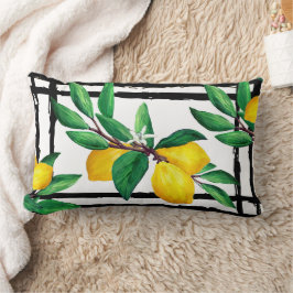 Cojín Lumbar Hojas de Limón Cítrico Amarillo Verde Hoja Línea N