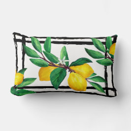 Cojín Lumbar Hojas de Limón Cítrico Amarillo Verde Hoja Línea N