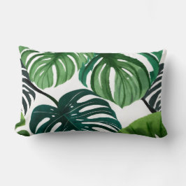 Cojín Lumbar Hojas de Monstera Botánico Acuarela Moderna