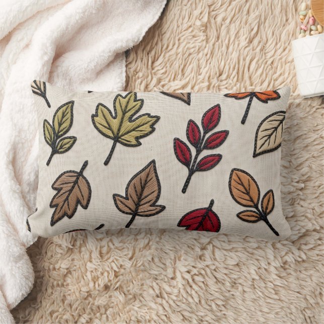 Cojín Lumbar Hojas de otoño modernas bordadas estéticas  (Manta)