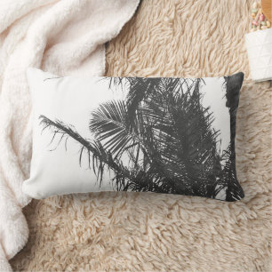 Cojín Lumbar Hojas Monocromáticas de Palm Tree Blanco Negro