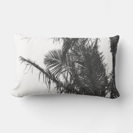 Cojín Lumbar Hojas Monocromáticas de Palm Tree Blanco Negro