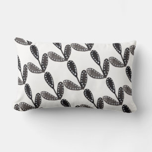 Cojín Lumbar Hojas negras de arte folclórico color agua