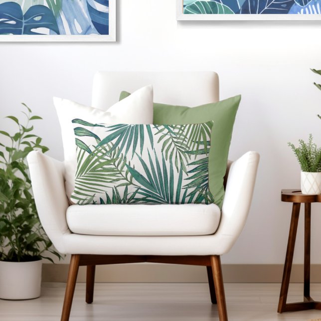 Cojín Lumbar Hojas tropicales de palmera modernas (Elevate Your Décor: Discover our Elegant Coastal Throw Pillows from Totally Coast)