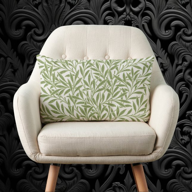 Cojín Lumbar Hojas victorianas de William Morris (Vintage Victorian Willow Leaves by William Morris Lumbar Pillow)