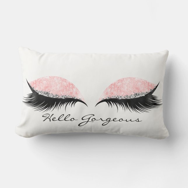 Cojín Lumbar Hola Gorgoge Rosa Rosa Black Lashes Nombre de maqu (Anverso)