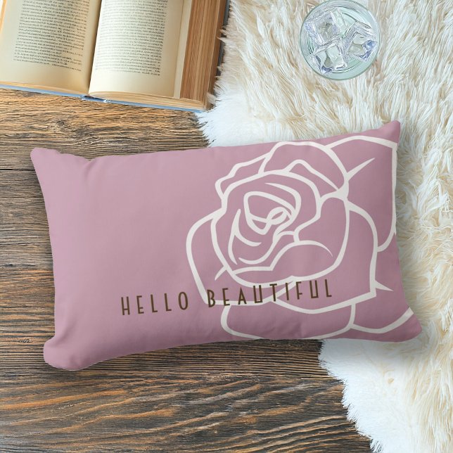 Cojín Lumbar Hola hermosa - Flor rosa rosa rosa moderna (Subido por el creador)