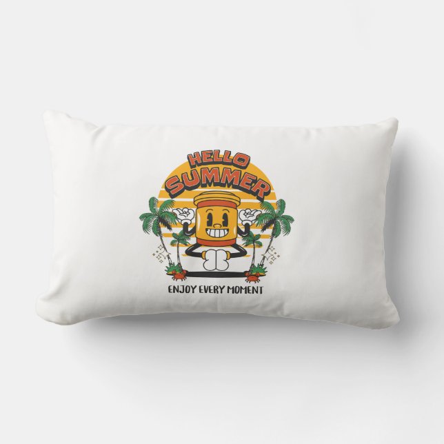 Cojín Lumbar Hola Mascota Retro de verano (Anverso)