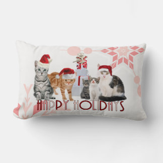 Cojín Lumbar Holiday Cats Christmas Red and Pink Snowflake