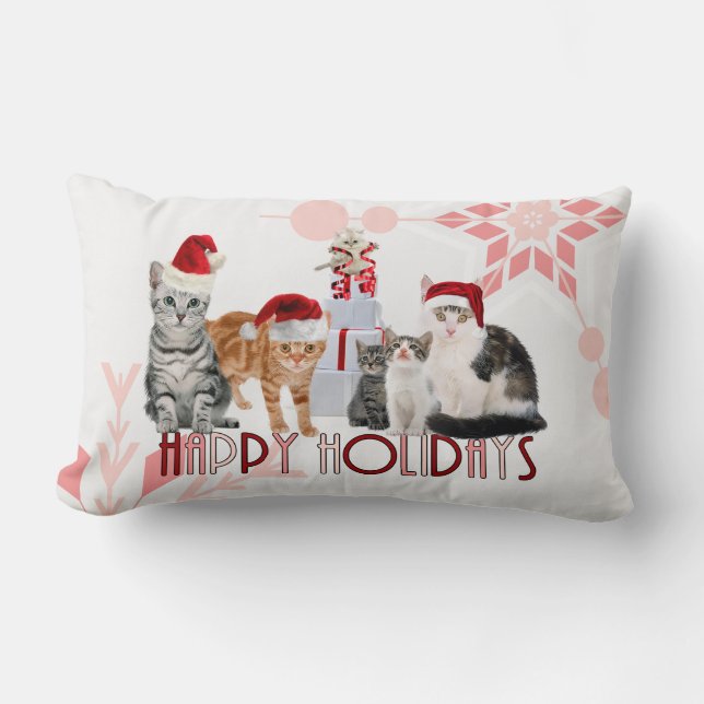 Cojín Lumbar Holiday Cats Christmas Red and Pink Snowflake (Anverso)