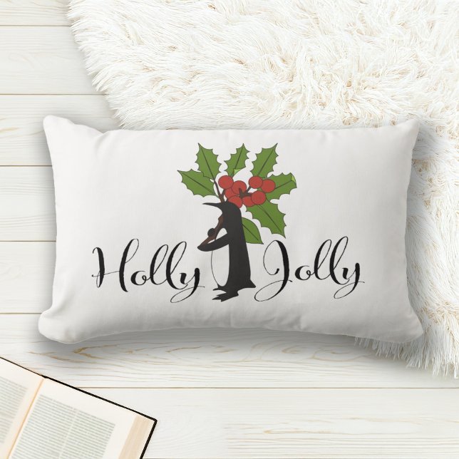 Cojín Lumbar Holly Jolly Cute Whimsical Penguin Navidades (Subido por el creador)