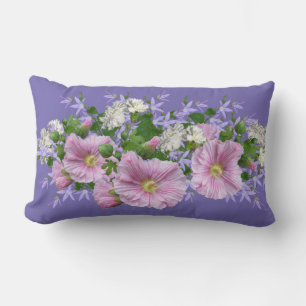 Cojín Lumbar Hollyhocks de borde floral sobre fondo de ventana