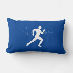 Cojín Lumbar Hombre corriendo una silueta sobre fondo azul