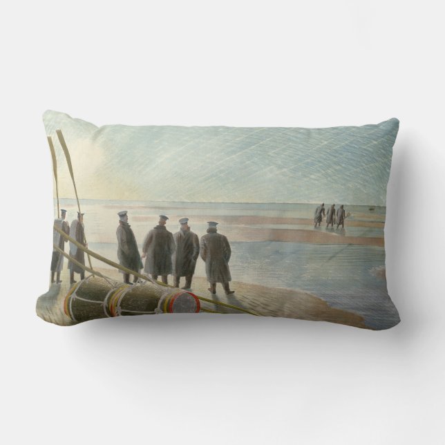 Cojín Lumbar Hombres en la playa (trabajo peligroso con baja ma (Anverso)