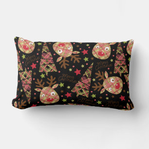 Cojín Lumbar Homespun Patchwork Feliz Navidad