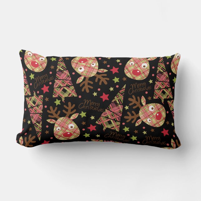 Cojín Lumbar Homespun Patchwork Feliz Navidad (Anverso)