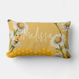 Cojín Lumbar Honey Bee Honeycomb White Daisy Personalize