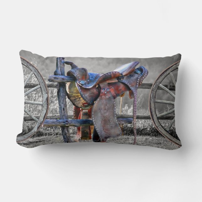 Cojín Lumbar Horse Saddle Corral Fence Western Wagon Wheels (Anverso)