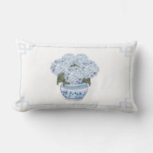 Cojín Lumbar Hortensia Azul en Maceta de Chinoiserie