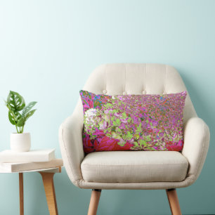 Cojín Lumbar Hortensia Verde Chartreuse Elegante, Rosa y Azul