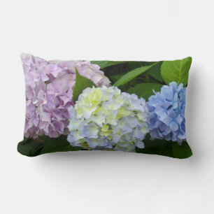 Cojín Lumbar Hortensias elegantes moradas azules rosadas floral