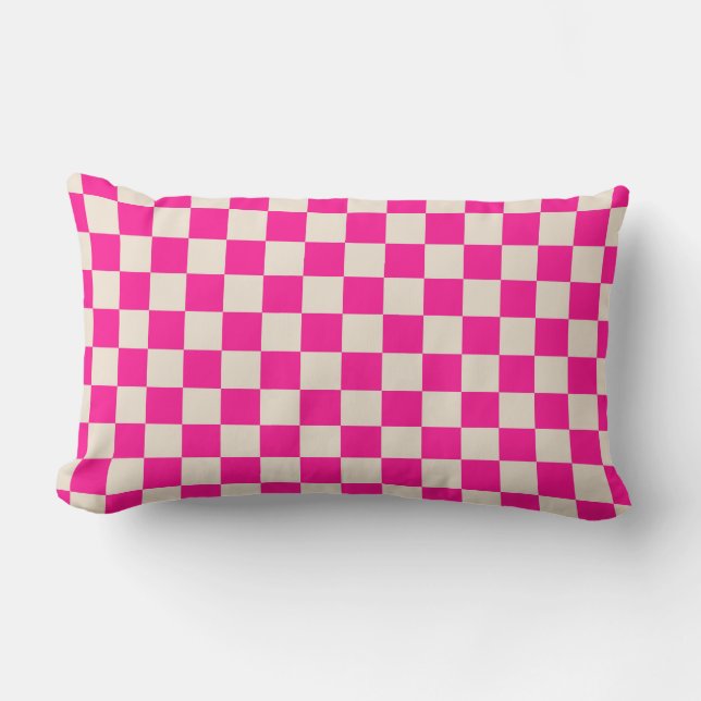Cojín Lumbar Hot pink and tan checkerboard pattern (Anverso)