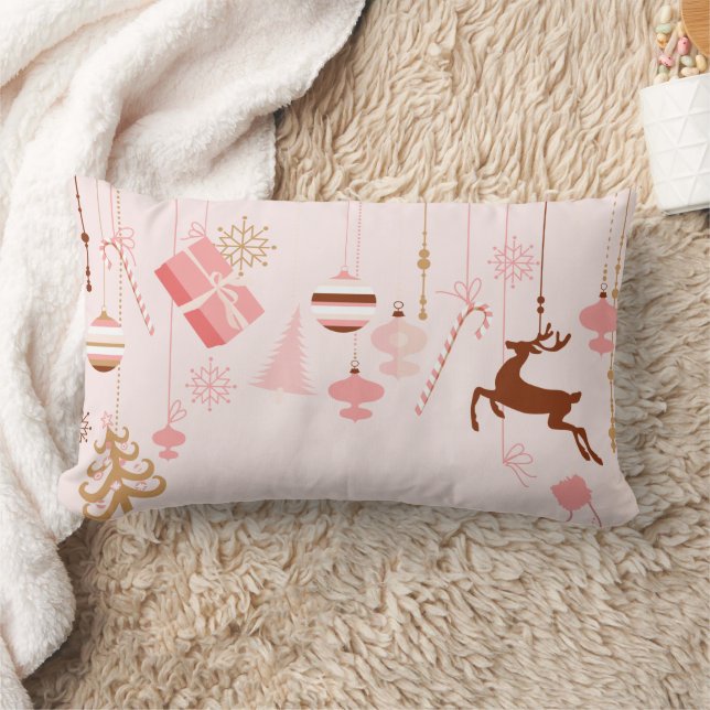 Cojín Lumbar Iconos de Navidades rosas decorativos (Manta)
