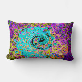 Cojín Lumbar Icy Aqua Blue Groovy Abstract Retro Liquid Swirl