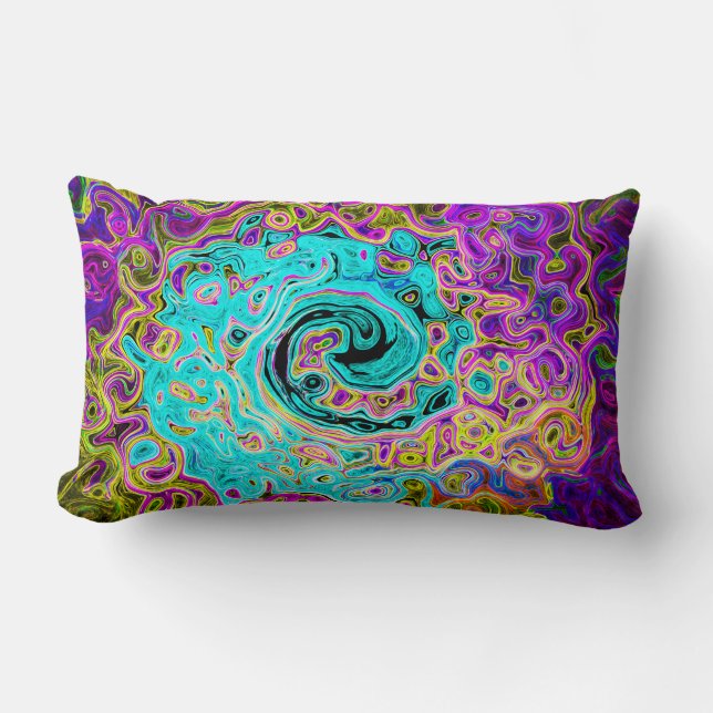 Cojín Lumbar Icy Aqua Blue Groovy Abstract Retro Liquid Swirl (Anverso)