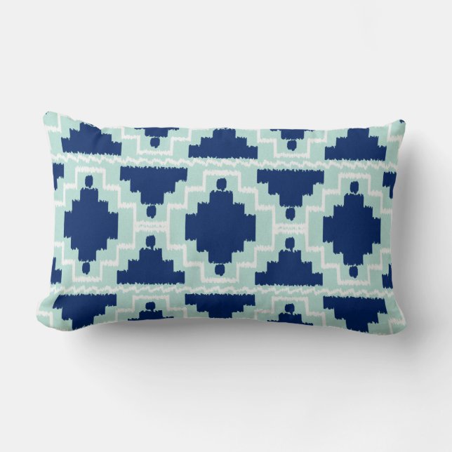 Cojín Lumbar Ikat Aztec Tribal - Indigo y azul claro (Anverso)