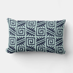 Cojín Lumbar Ikat Azteca Tribal - Índigo y Azul Claro