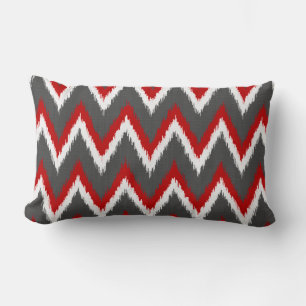 Cojín Lumbar Ikat Chevron Stripes - Rojo, Blanco y Gris / Gris