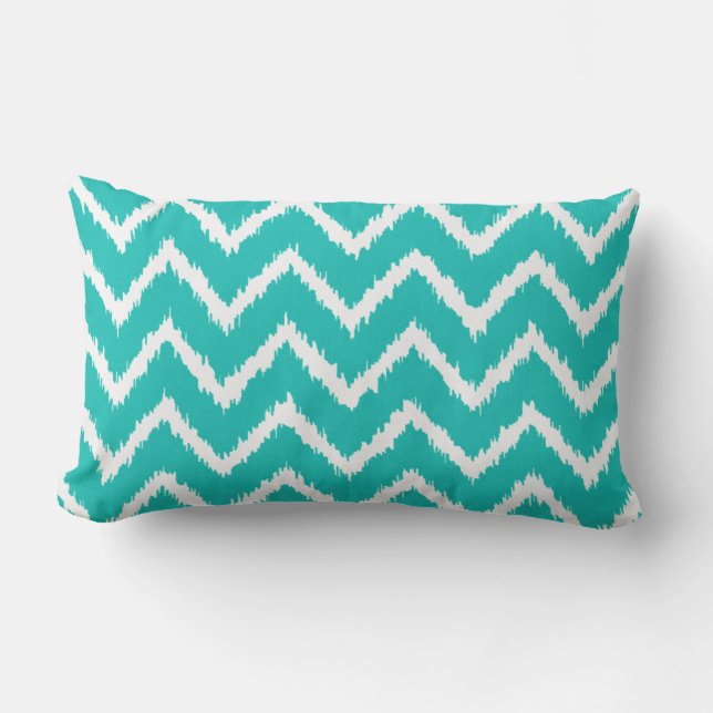 Cojín Lumbar Ikat Chevron - Turquesa y blanco (Anverso)
