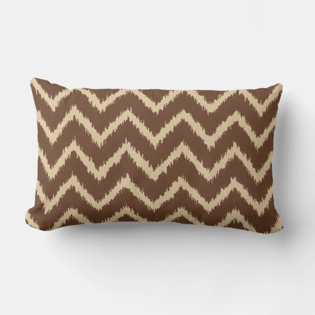 Cojín Lumbar Ikat Chevrons - Marrón chocolate y tostado (Anverso)
