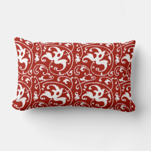 Cojín Lumbar Ikat Floral Damask - Rojo Oscuro y Blanco