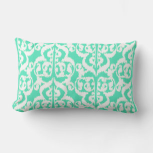 Cojín Lumbar Ikat Moorish Damask - aqua y blanco