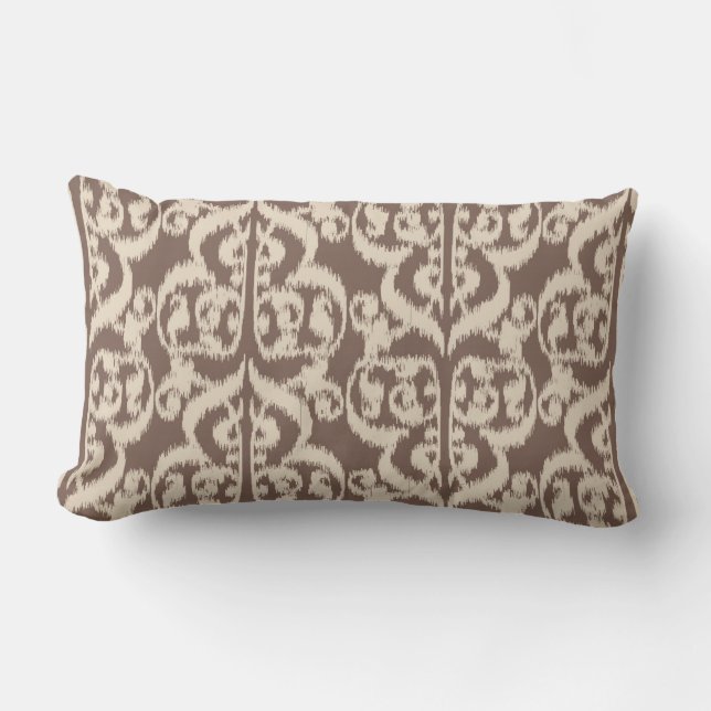 Cojín Lumbar Ikat Moorish Damask - beige y taupe (Anverso)