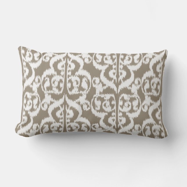 Cojín Lumbar Ikat Moorish Damask - taupe tan y blanco (Anverso)