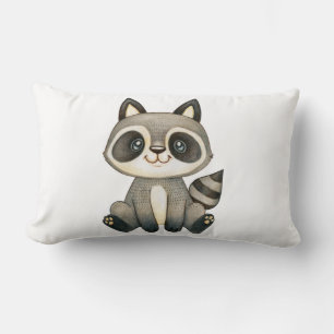 Cojín Lumbar Ilustración Adorable de Mapache Dibujada a Mano